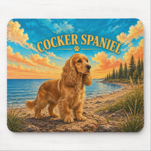 Alfombrilla De Ratón Cocker Spaniel, Grandes Lagos Acuarela Vintage