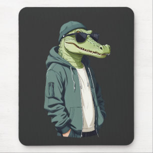 Alfombrilla De Ratón Cocodrilo Con Hoodie Gracioso Vector Animal Guay