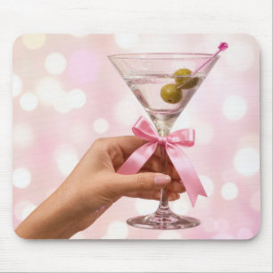 Alfombrilla De Ratón Cóctel Martini con lazo de satén rosa