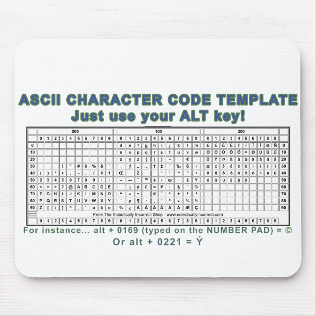 Alfombrilla De Ratón Código del ASCII (Frente)