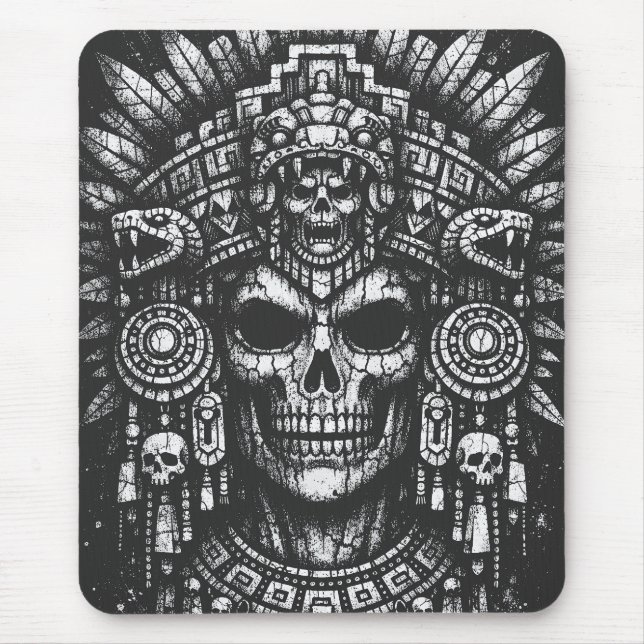 Alfombrilla De Ratón Cofia de cráneo azteca de BurnsInHell (Frente)