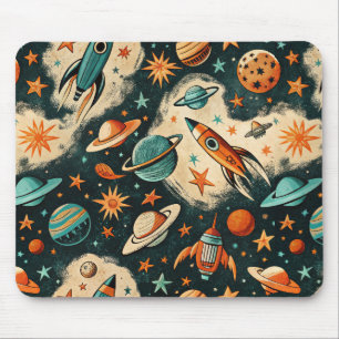 Alfombrilla De Ratón Cohete Cósmico Retro Cómic Explosión Estelar Turqu