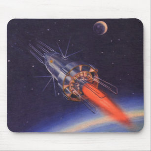 Alfombrilla De Ratón Cohete de ciencia ficción vintage en el espacio so