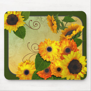 Alfombrilla De Ratón Cojín de ratón de los Zinnias y de los girasoles