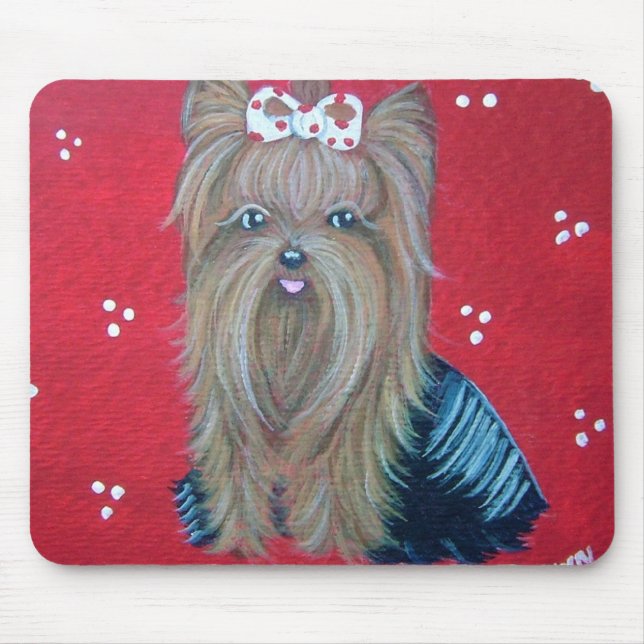 Alfombrilla De Ratón Cojín de ratón rojo de Yorkie (Frente)