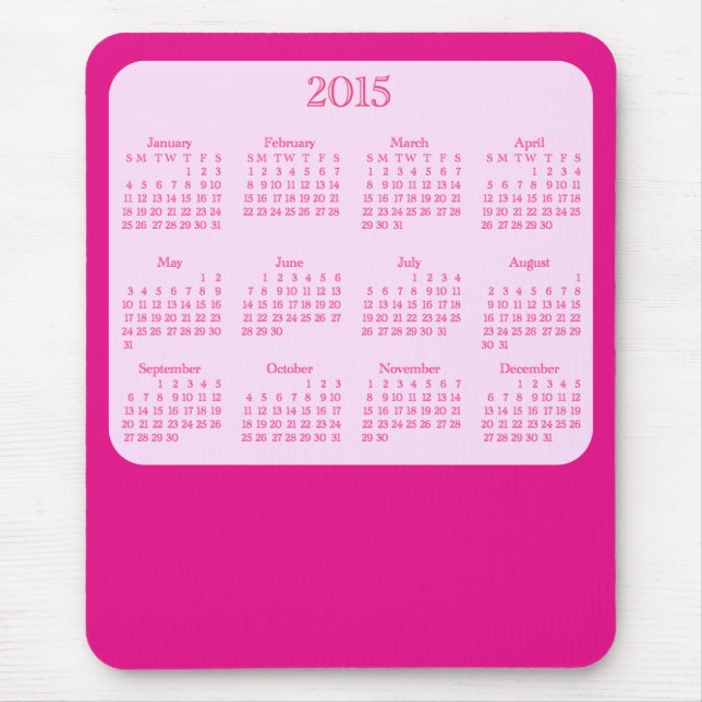 Alfombrilla De Ratón Cojín de ratón rosado antiguo de 2015 calendarios (Frente)