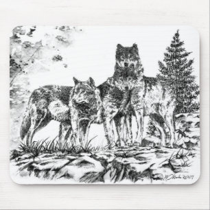 Alfombrilla De Ratón Cojín de ratón - tres Wolfs el ilustracion
