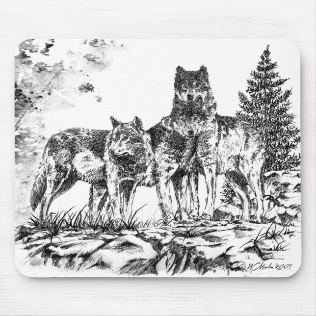 Alfombrilla De Ratón Cojín de ratón - tres Wolfs el ilustracion (Frente)