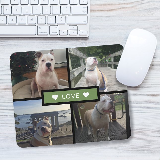 Alfombrilla De Ratón Colage de fotos de perros verde (Add Your Own Dog Photo Collage Green Mouse Pad)