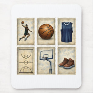 Alfombrilla De Ratón Colección de Sellos Deportivos de Baloncesto Vinta