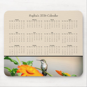 Alfombrilla De Ratón Colibrí en una Flor Naranja – Calendario 2026