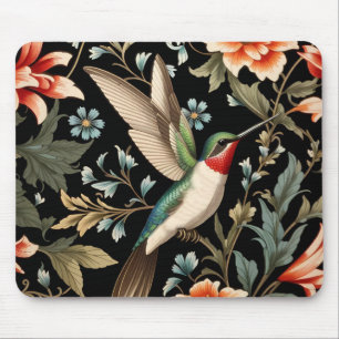 Alfombrilla De Ratón Colibrí Hermoso sobre Fondo Floral Oscuro
