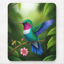 Alfombrilla De Ratón Colibrí vibrante entre hojas