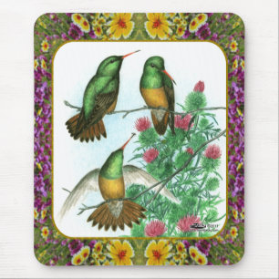 Alfombrilla De Ratón Colibríes y Flores #1