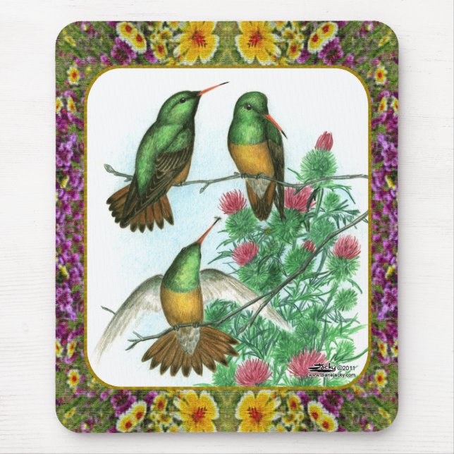 Alfombrilla De Ratón Colibríes y Flores #1 (Frente)