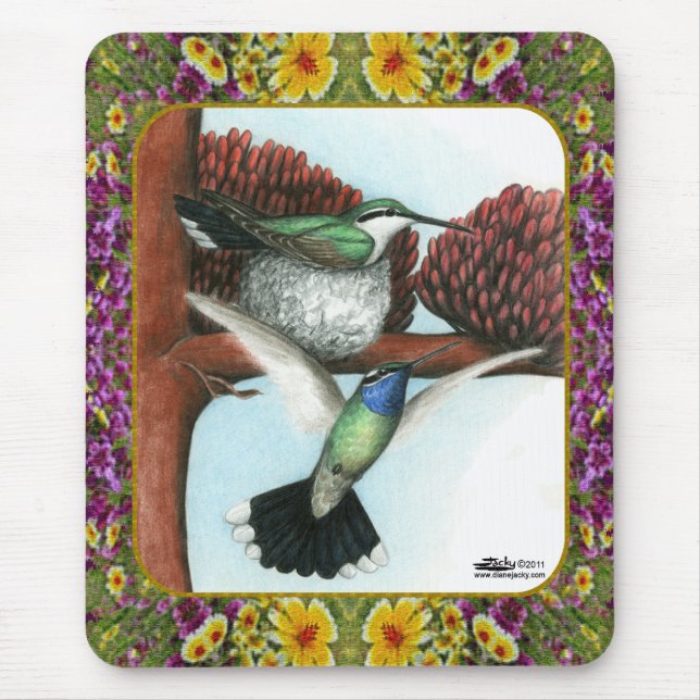 Alfombrilla De Ratón Colibríes y Flores #3 (Frente)