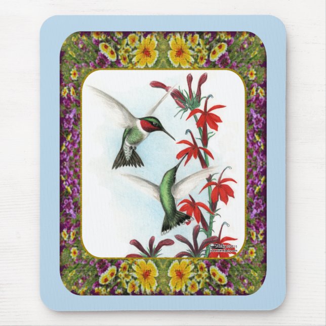 Alfombrilla De Ratón Colibríes y Flores #5 (Frente)