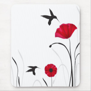 Alfombrilla De Ratón Colibríes y flores de las amapolas