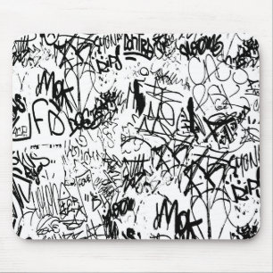 Alfombrilla De Ratón Collage abstracto de graffiti negro y blanco