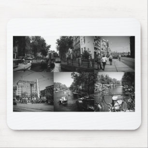 Alfombrilla De Ratón Collage de fotos Amsterdam 1 en blanco y negro