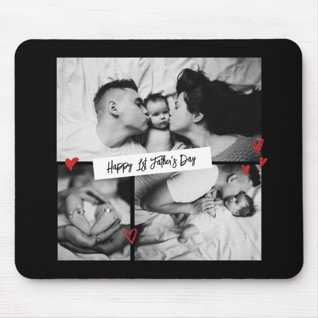 Alfombrilla De Ratón Collage de fotos de bebé B&W del Día del Primer Pa (Frente)