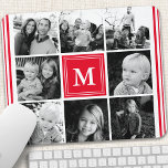 Alfombrilla De Ratón Collage de fotos de familia de monogramas rojos<br><div class="desc">Collage de fotos familiar monograma. Personalice este diseño personalizado con su propio texto inicial o monograma.</div>