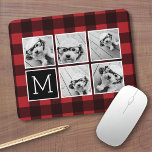 Alfombrilla De Ratón Collage de fotos - Monograma Rojo Negro Tapado de<br><div class="desc">El fondo incluye un patrón de comprobación masculina opcional: utilice cinco fotos cuadradas de Instagram o cualquier imagen para crear un regalo único y personal. O puedes mantener al cachorro hipster y hacer un keepsake de moda. Si necesita ajustar las imágenes, haga clic en la herramienta personalizar para realizar cambios....</div>
