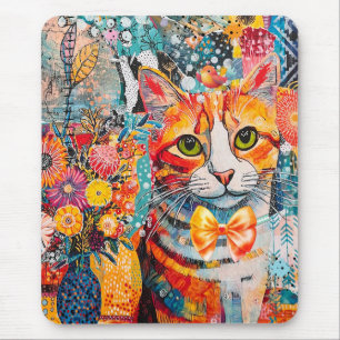 Alfombrilla De Ratón Collage de papel mixto de gato