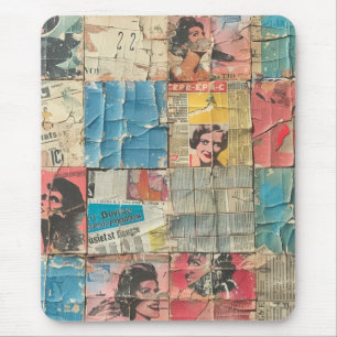 Alfombrilla De Ratón Collage de parches de periódico ruso vintage (10)