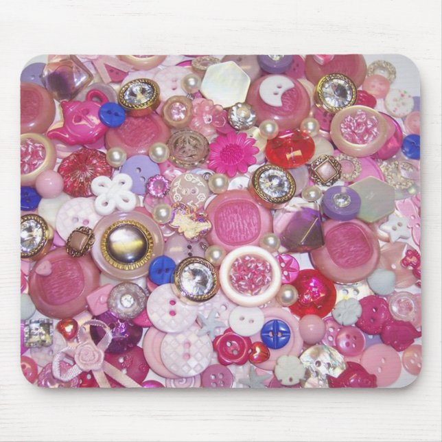 Alfombrilla De Ratón Collage rosado bonito del botón (Frente)