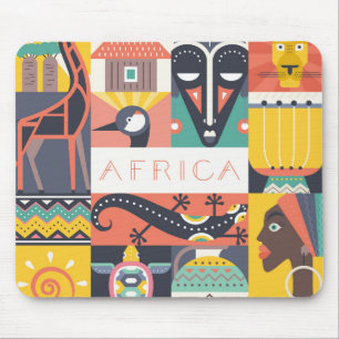 Alfombrilla De Ratón Collage simbólico africano del arte