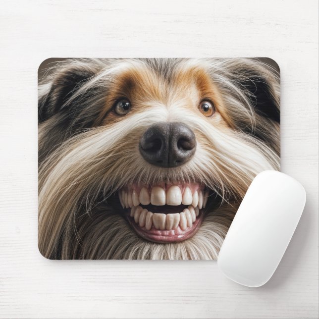 Alfombrilla De Ratón Collie con barba con una sonrisa toothy (Con ratón)
