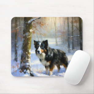 Alfombrilla De Ratón Collie de la frontera deja que nieve Navidades