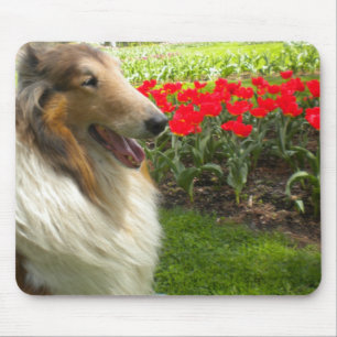 Alfombrilla De Ratón Collie en la almohadilla del ratón Tulips
