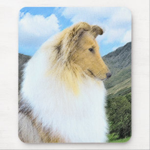 Alfombrilla De Ratón Collie in Mountains (Rough) Pintura - Perro Art