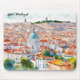 Alfombrilla De Ratón Colores de agua portuguesa de Lisboa Panorama Vist