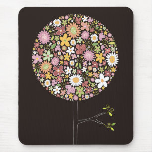Alfombrilla De Ratón Colorful Spring Flowers Pop Tree Whimsical Chic