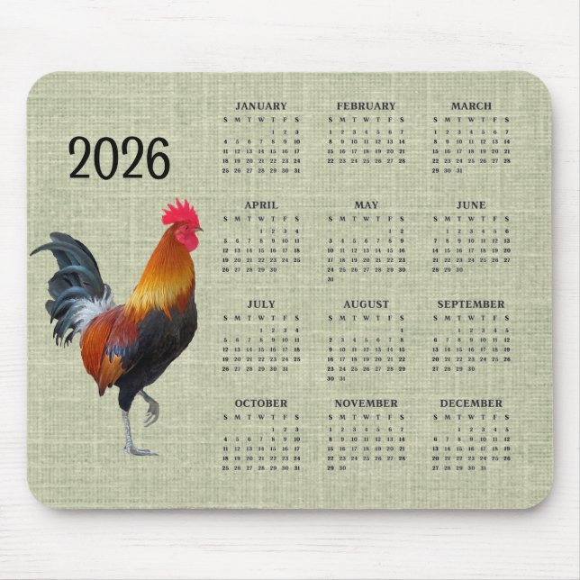 Alfombrilla De Ratón Colorful Strutting Rooster 2026 Calendar Mousepad (Frente)