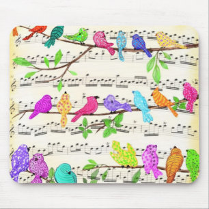Alfombrilla De Ratón Coloridas aves musicales Almohadilla del ratón Pri