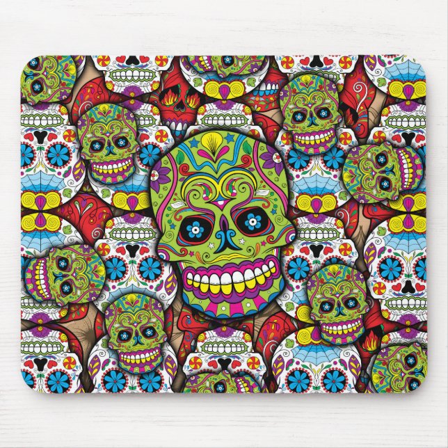 Alfombrilla De Ratón Colorido Día de los Muertos Skulls (Frente)