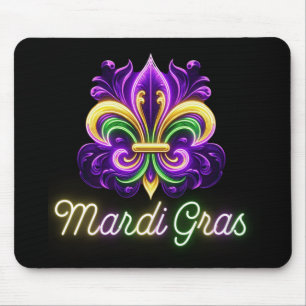 Alfombrilla De Ratón Colorido Fleur de lis de Mardi Gras de neón