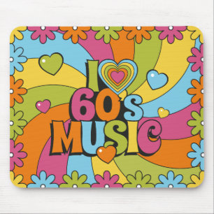 Alfombrilla De Ratón Colorido Retro Música de los 60 Corazones Ondas y