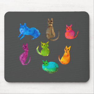 Alfombrilla De Ratón Coloridos gatos locos en acuarela
