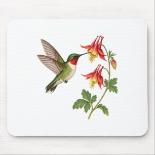 Alfombrilla De Ratón Columbine y colibrí para un espacio de trabajo flo
