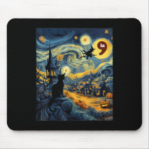 Alfombrilla De Ratón Coma de gato negro de Halloween La Starry Night Ar