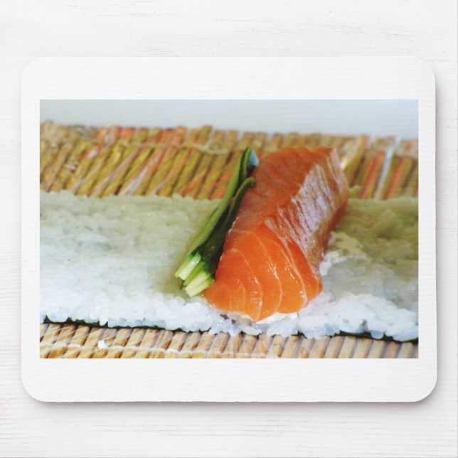 Alfombrilla De Ratón Comer Sushi Rice Sanitario Sanitario Sesame Salmon (Frente)