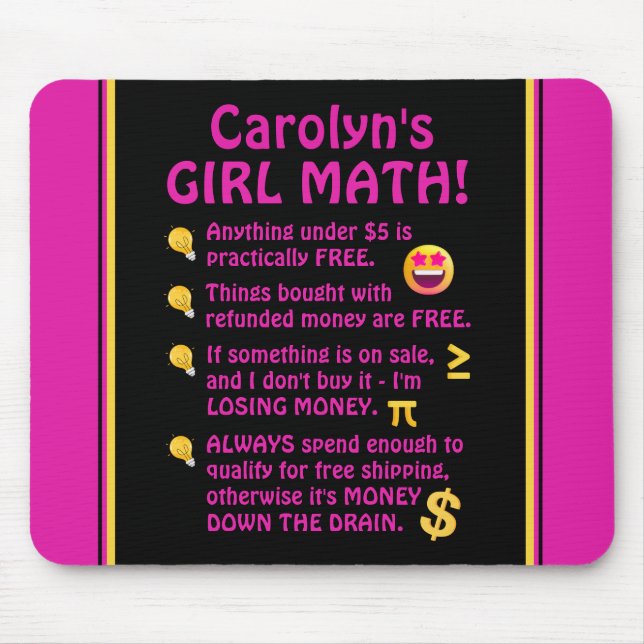 Alfombrilla De Ratón Computadora personalizada divertida de chica Math (Frente)