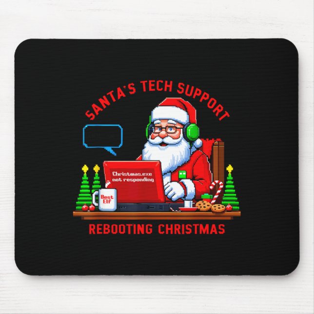 Alfombrilla De Ratón Computer Meme Funny Santa's Tech Suprt Rebooting C (Frente)