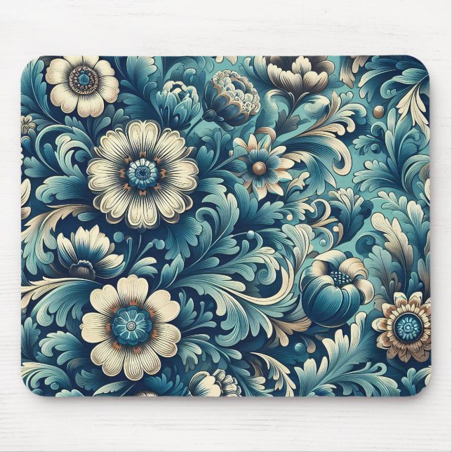Alfombrilla de ratón con estampado floral azul (Frente)