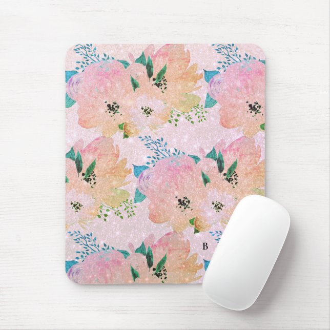 Alfombrilla de ratón con monograma de flores vinta (Con ratón)